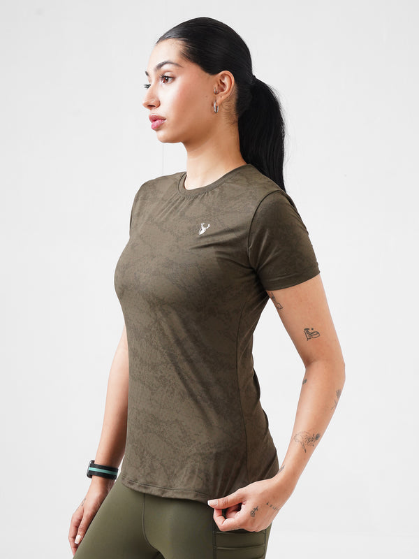 Leera Splash Super Soft Printed Tee in Olive